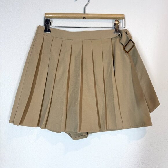 Pleated Mini Skirt Skort Khaki Tan Academia Preppy KPop Size Small - Picture 10 of 10